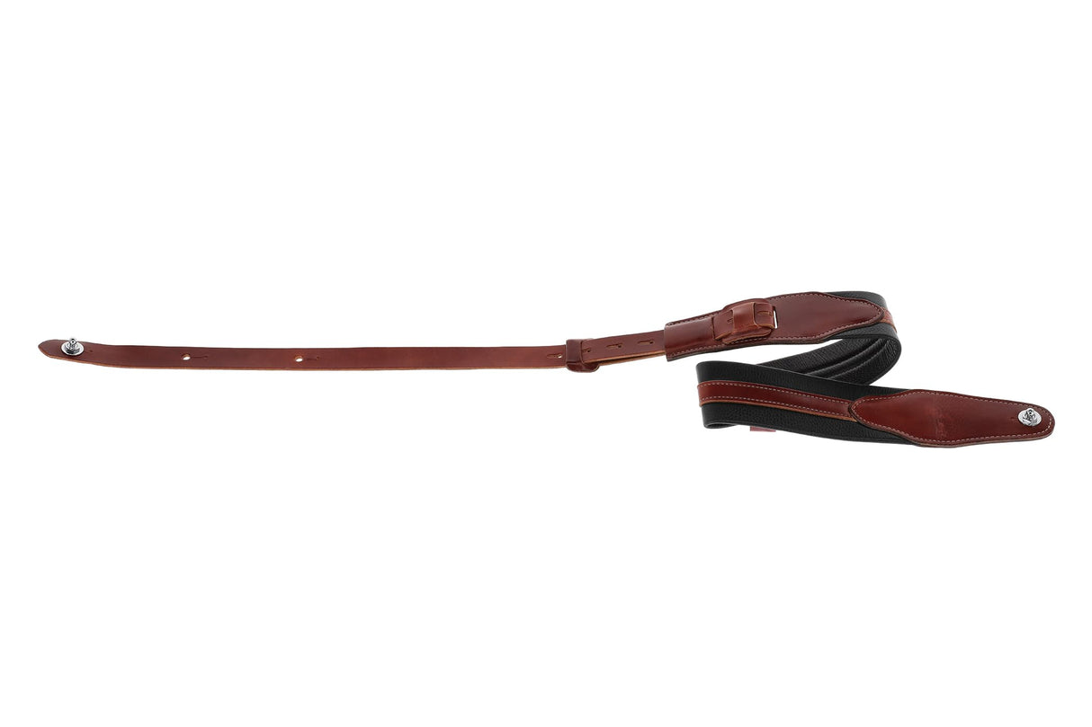 GEWA Correa para guitarra serie Prestige, cuero auténtico, ancho 65 mm, largo 103-139 cm, cierres de seguridad cromados, negro cocodrilo/marrón, fabricada a mano en Europa