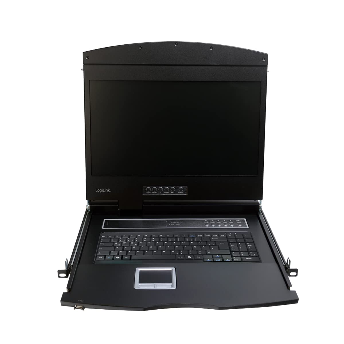 LogiLink Professional LC902GE - Consola KVM LCD con Monitor TFT de 48,26 cm (19 Pulgadas) y Teclado (DE) para Armario de Servidor/Red, Color Negro