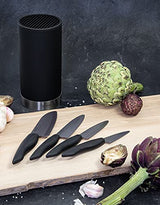 KYOCERA Juego de cuchillos de cerámica negro con cuchillo de pelar, cuchillo multiusos, cuchillo universal y cuchillo Santoku y bloque de cuchillos redondo para 8 cuchillos, KB-RD BK 4KN ZK EU