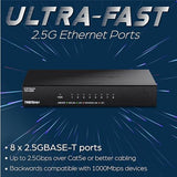 TRENDnet, TEG-S380, Conmutador 2.5G no administrado de 8 Puertos, 8 Puertos 2.5GBASE-T, Capacidad de conmutación de 40 Gbps, retrocompatible con Dispositivos de 10-100-1000 Mbps, sin Ventilador