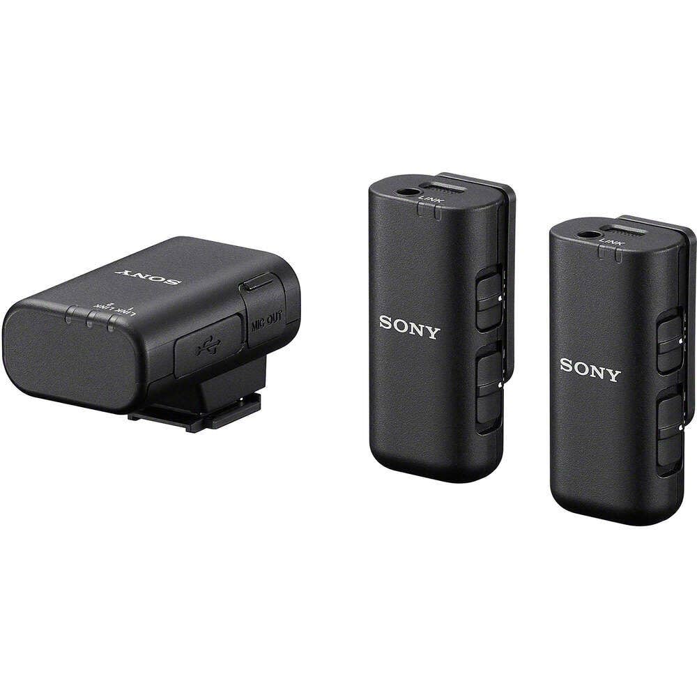 Sony ECM-W3 Sistema de micrófono inalámbrico (2 Transmisores + 1 Receptor + Estuche de Carga), Alcance 150 m, hasta 6 H de grabación, Ideal para entrevistas y Vlogs