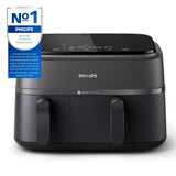 Philips Airfryer Dual Basket Serie 3000, 9L, Freidora de aire con 2 cestas, Kit Desayuno, Tecnología Rapid Air, 99% menos de grasa, ahorro de energía, ideal para familias, App HomeID (NA350/03)
