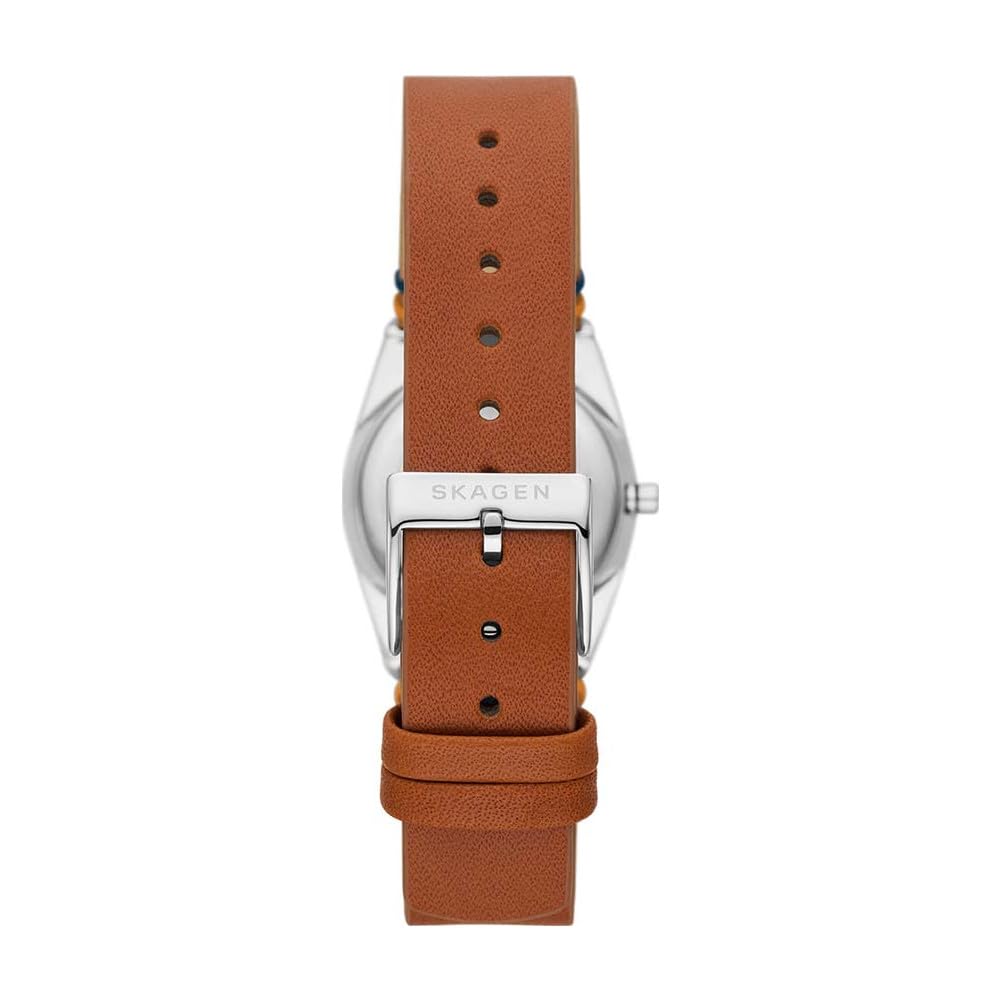 Skagen Grenen reloj para mujer, movimiento Solar con correa de acero o piel, Marrón y blanco, 26MM