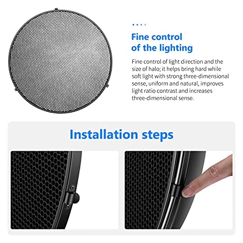 NEEWER Reflector de Montaje Bowens de Metal de 55 cm con difusor Blanco, Rejilla de Panal para luz de Video estroboscópica Compatible con Godox AD600 NEEWER CB60 Q4 Vision 4 S101 Series, NK-NARC22