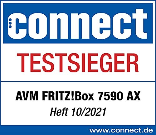 AVM Fritz!Box 7590 AX (Wi-Fi 6 enrutador con 2400 Mbps (5 GHz) y 1200 Mbps (2,4 GHz), hasta 300 Mbps con supervectoring VDSL, Malla Wi-Fi, Base DECT, en alemán Versión)