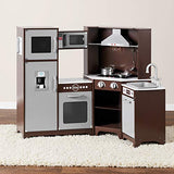 Amazon Basics Cocina de juguete, forma esquinada, de madera, con puertas interactivas, pomos y luces, 99 x 71 x 89 cm, color marrón espresso y gris
