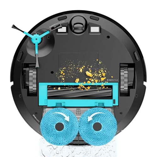 Cecotec Robot Aspirador Base Autovaciado Conga 9590 Spin Revolution Ultra Power Home. Navegación Láser, 10000Pa, App, Autonomía 240min, Mopas Giratorias. Cepillo de Silicona Mascotas