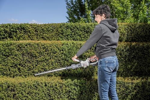 IKRA Tijeras Cortasetos 2 en 1 ICPH 2050 con pértiga telescópica para setos Altos, Incl. batería de 20V, estación de Carga y Cinta de Hombro