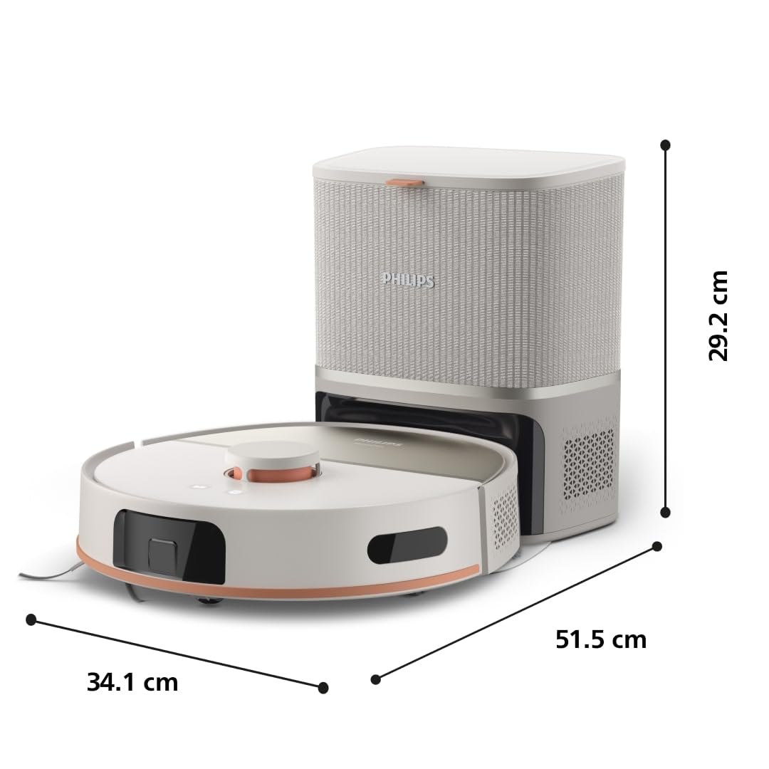 Philips Homerun Serie 5000 – Robot Aspirador, Doble mopa giratoria, 10.000 Pa, aspira y friega, autovaciado (S-Bag®), navegación por láser Lineal, App Homerun, Beige (XU5100/20)