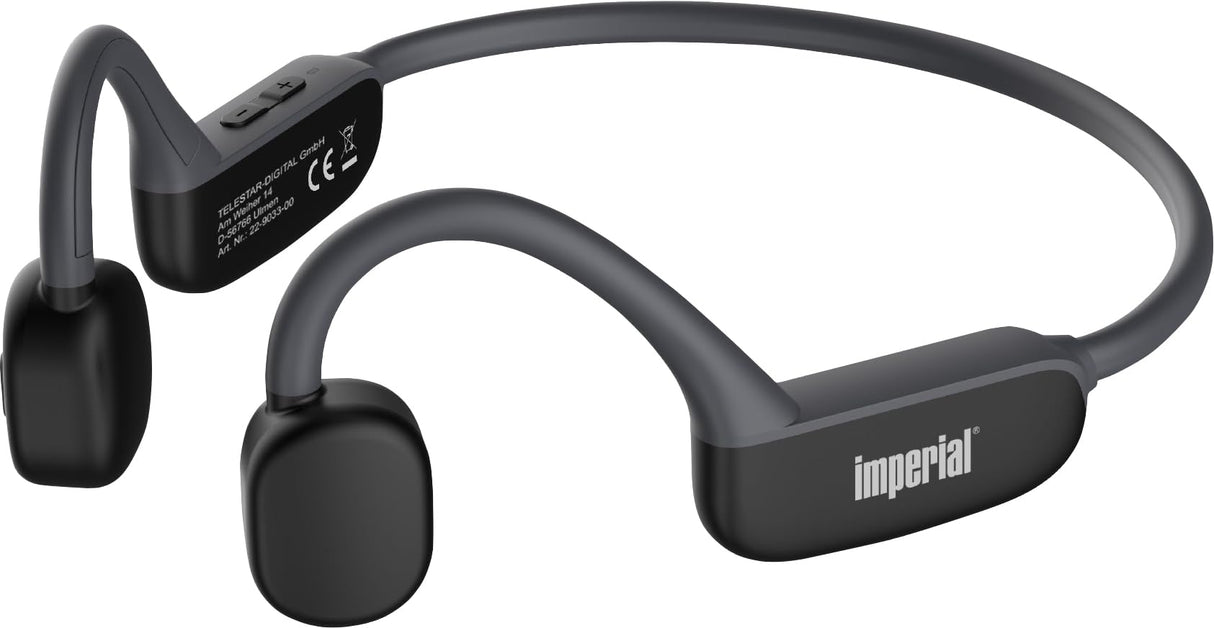 Imperial BluTC Active 2 - Auriculares con Sonido óseo (conducción ósea, Bluetooth 5.3, Memoria de 32 GB, 11 Horas de reproducción, Resistentes al Sudor), Color Negro