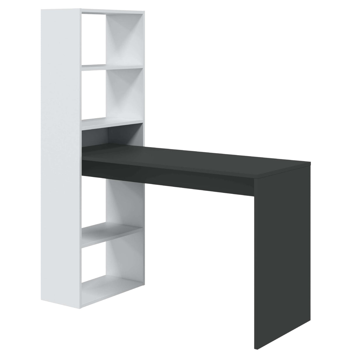 Habitdesign, Escritorio con Estanteria Reversible, Blanco Artik y Gris Antracita, Modelo Duplo, Medidas: 120 cm (Ancho) x 53 cm (Fondo) x 144 cm (Alto)
