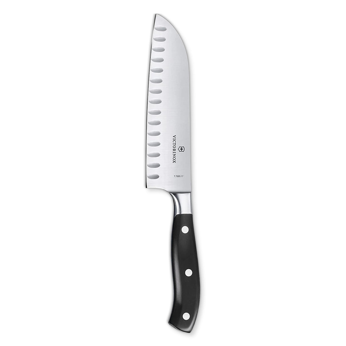 Victorinox Grand Maître, cuchillo Santoku profesional, hoja extra afilada, filo dentado, 17 cm, mango de plástico, acero inoxidable, negro