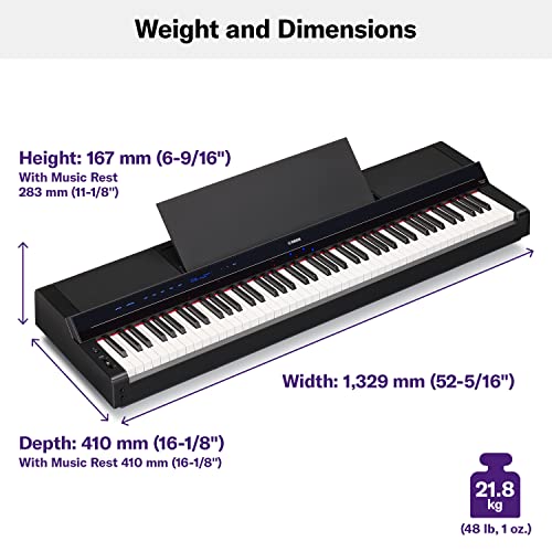 Yamaha P-S500 - Piano Digital Smart con 88 Teclas, Teclado GHS Ponderado, Luces LED, Bluetooth, VRM, 660 Voces, Grabación de Audio/MIDI - Negro