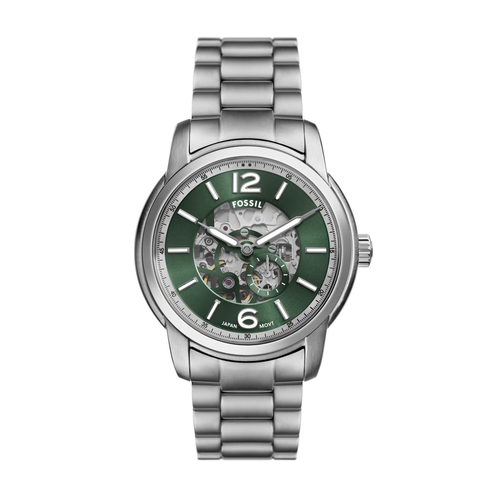 Fossil Reloj Analógico para Hombre de Automático con Correa en Acero Inoxidable ME3262, Verde Pavo Real