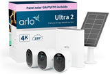 Arlo Ultra 2 Camara de Vigilancia WiFi Exterior 4K + Panel Solar, Camara de Vigilancia WiFi Interior, Sensor de Movimiento, Visión Nocturna Color, Prueba Arlo Secure Incluida, 3 Cámaras, Blancas