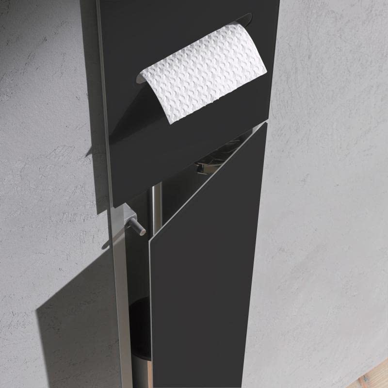 Emco ASIS 2.0 - Módulo de Armario Empotrado para escobilla de Inodoro, Armario de baño con Soporte para Rollo de Papel higiénico y Compartimento Adicional, gabinete Alto con función de Empuje para