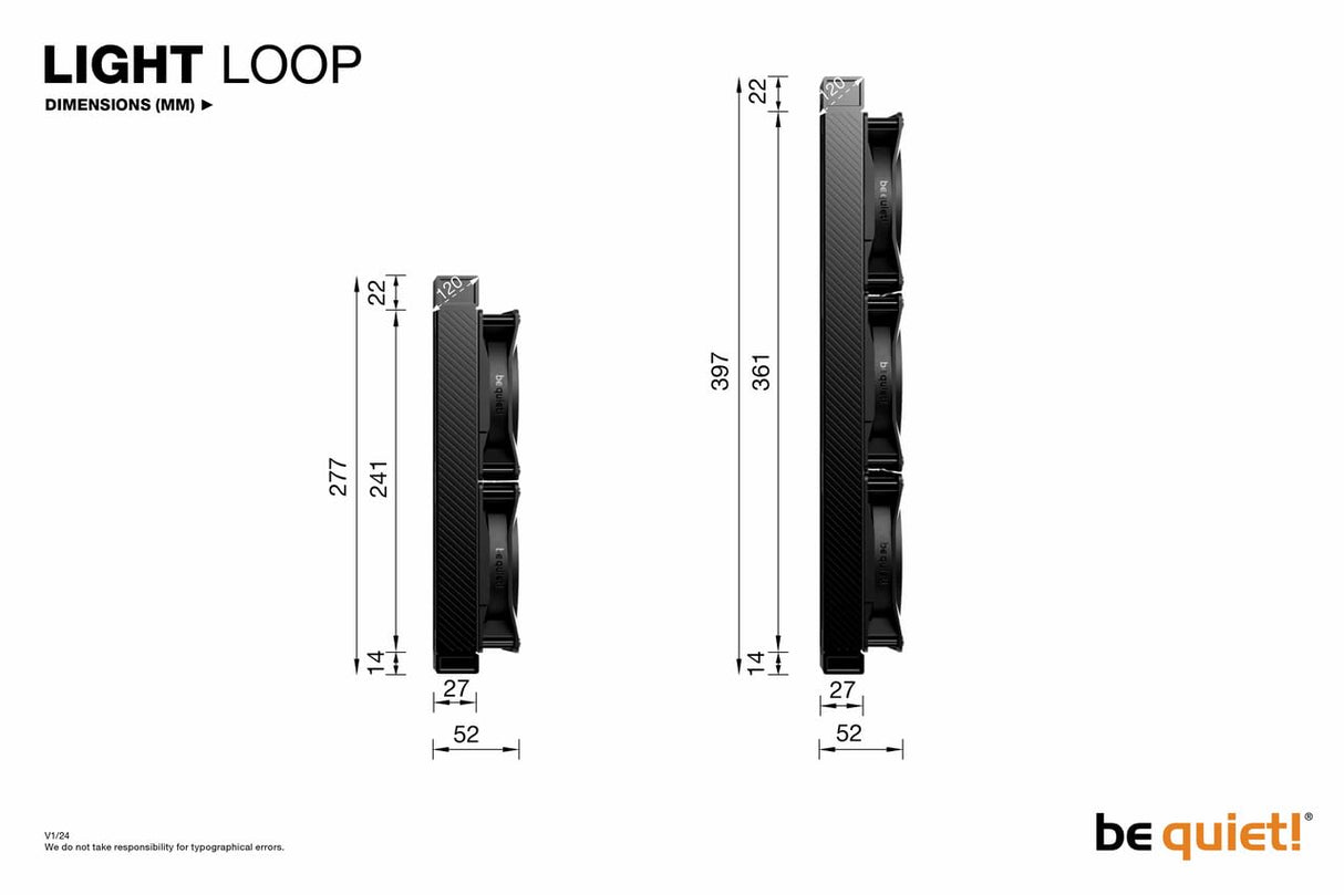 be quiet! Light Loop 360 mm Black CPU refrigerador con agua para sistemas muyoverclockeados, elegante bloque de refrigeración ARGB, 3 ventiladores Light WingsLX PWM high-speed, con ARGB-PWM-Hub