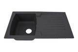 Respekta Boston Fregadero de Mineralite en gris hormigón/Fregadero empotrado de 1 cubeta de 86 x 50 cm/Apto para bases a partir de 45 cm de ancho