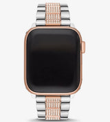 Michael Kors Correa de acero inoxidable o acetato para mujer, compatible con Apple Watch de 38 mm/40 mm/41 mm, Plata y oro rosa