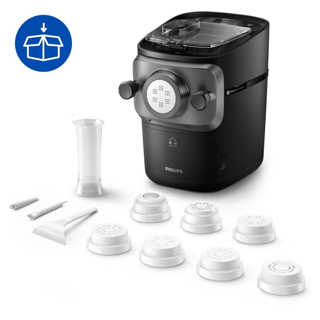 Philips Máquina Para Hacer Pasta 7000 Series - Tecnología ProExtrude, Pesaje Automático, Completamente Automático, 8 Discos Para Dar Forma, Negro (HR2665/93)
