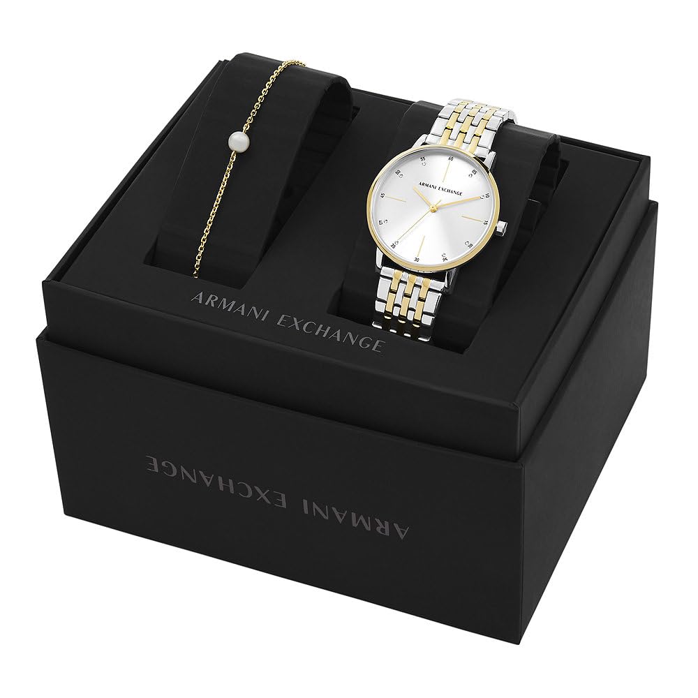 Armani Exchange Orologio da donna, Movimento al quarzo a tre lancette e cassa da 36 mm con cinturino in acciaio inossidabile, Conjunto tono plata y tono oro