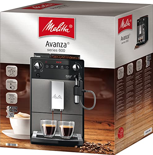 Melitta Avanza F270-100 Mystic Titan - Cafetera superautomática compacta con molinillo silencioso, máquina de café con capuchinador easy, depósitos XL, modo doble taza y limpieza automática, 1,5 L
