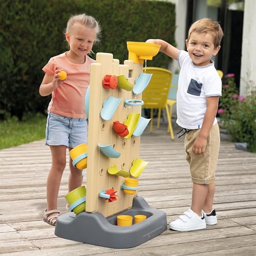 Smoby- Muro de Actividades Doble Cara- Diversión 6 en 1 Circuito de Bolas y Agua, Tres en Raya, Pizarra, Juego de Lanzar Pelotas y más, 29 Accesorios, A Partir de 2 Años (7600840300)