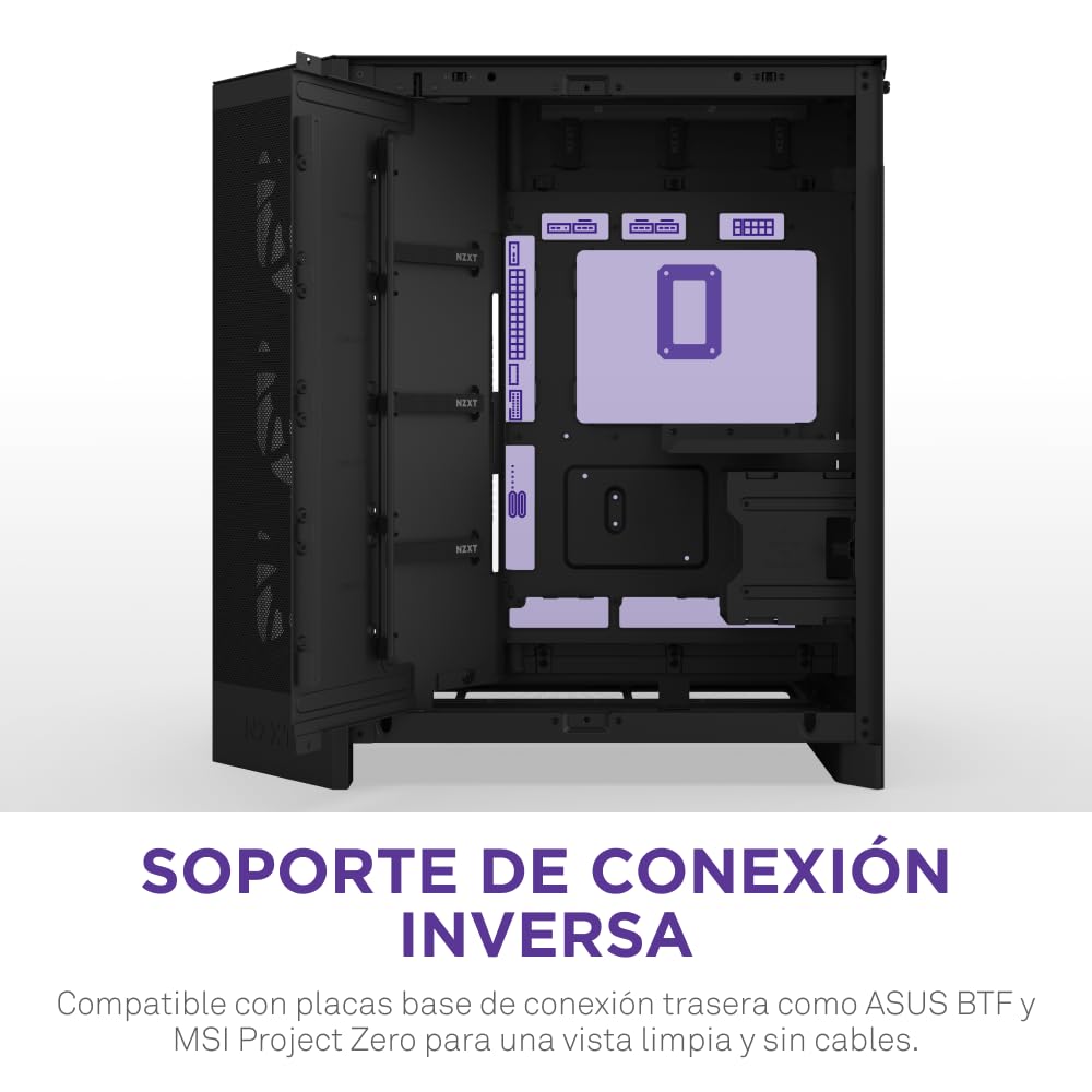 NZXT H9 Flow RGB (2025) – Caja de PC ATX de Torre Media de Gran Flujo de Aire de Doble Cámara – Incluye 1 x Unidad de Ventilador RGB de 420mm y 1 x Ventilador de 120mm – Negro