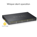 Zyxel Nebula Switch PoE+ inteligente de 48 puertos Ethernet Gigabit con 375 vatios, 4 puertos combo Gigabit y 2 puertos SFP y modo Cloud híbrido, Garantía de Por Vida [GS1920-48HPv2]