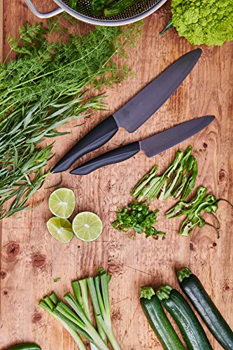 KYOCERA Juego de cuchillos de cerámica negro con cuchillo de pelar, cuchillo multiusos, cuchillo universal y cuchillo Santoku y bloque de cuchillos redondo para 8 cuchillos, KB-RD BK 4KN ZK EU