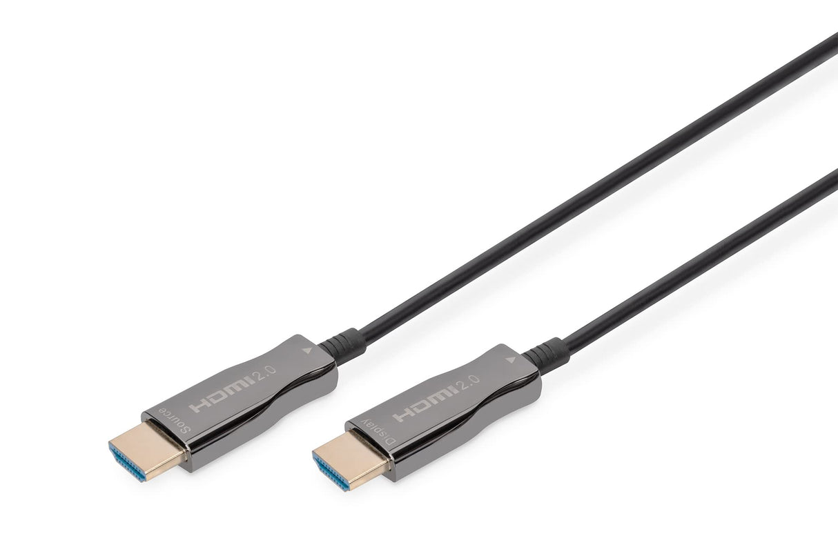 DIGITUS HDMI AOC Cable de fibra óptica híbrido - HDMI 2.0b - 20m - Ultra HD 4k/60Hz - canal Ethernet - HDR ARC HDCP 2.2 - compatible con TV/beamer/monitor - contactos chapados en oro - Negro