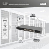 DIGITUS Conmutador de Red PoE Gigabit Gestionado de 27 Puertos - 24 Puertos RJ45 - 2 Puertos SFP - 1 Puerto de Consola - 450W PoE Presupuesto - Características L2 - 19 Pulgadas