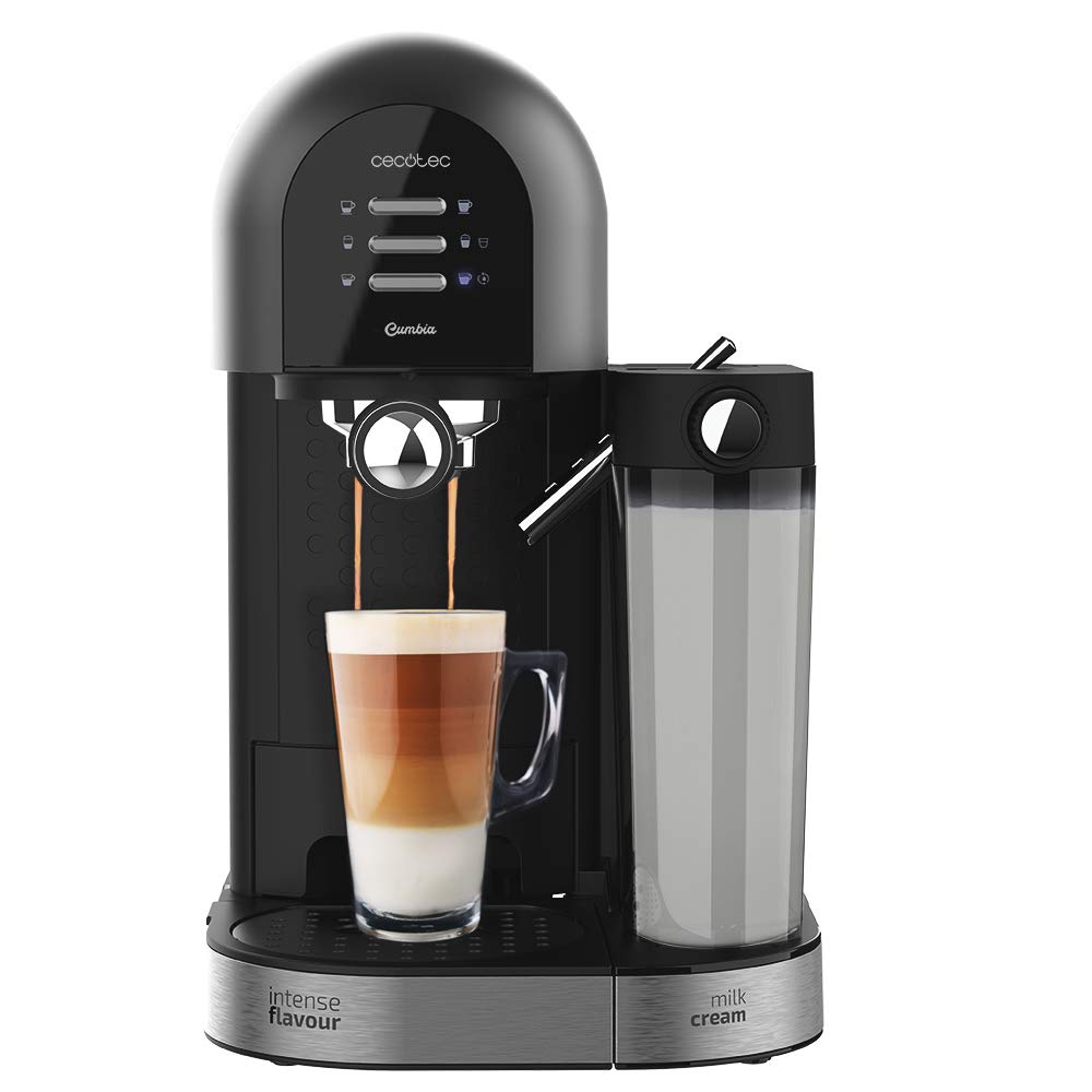 Cecotec Cafetera Semiautomática Power Instant-ccino 20 Chic Serie Nera. para café molido y en cápsulas, 20 Bares, Depósito de Leche 0.7ml, Depósito de Agua 1.7L, 1470W