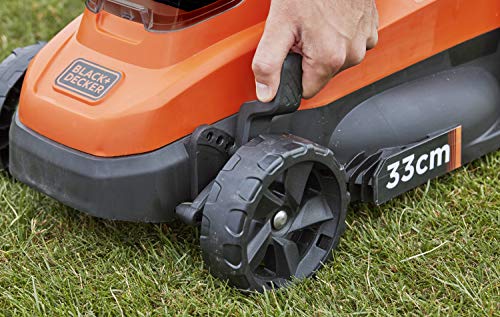 BLACK+DECKER BCMW3336N-XJ - Cortacésped eléctrico de 36V, Ancho de corte de 33 cm, 5 alturas ajustables de 25 a 65 mm, Cuchilla de acero, Ideal hasta 600m², Depósito 35L, No incluye batería/cargador