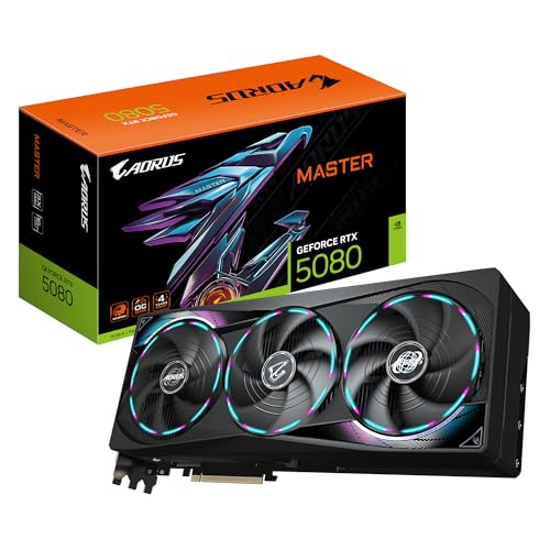 Gigabyte AORUS GeForce RTX 5080 Master 16G Tarjeta Gráfica - 16GB GDDR7, 256 bits, PCI-E 5.0, 2805MHz Core Clock, 3 x DisplayPort, 1 x HDMI, GV-N5080AORUS M-16GD