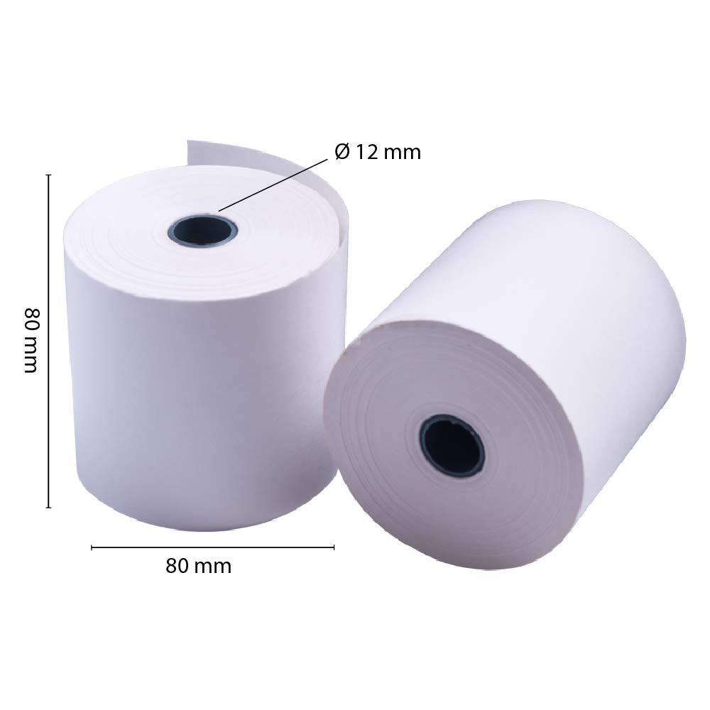 Rollos Papel Térmico 80x80x12 mm para Sumadora Impresora TPV, Sin Bisphenol A (24 unidades)