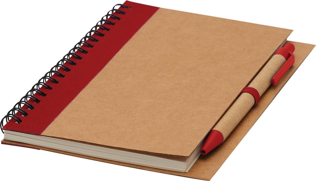 Chinchilla® Cuaderno de notas reciclado rojo A5 con bolígrafo negro | Juego de escritura ecológico | 70 hojas, encuadernación en espiral, ideal para negocios, conferencias