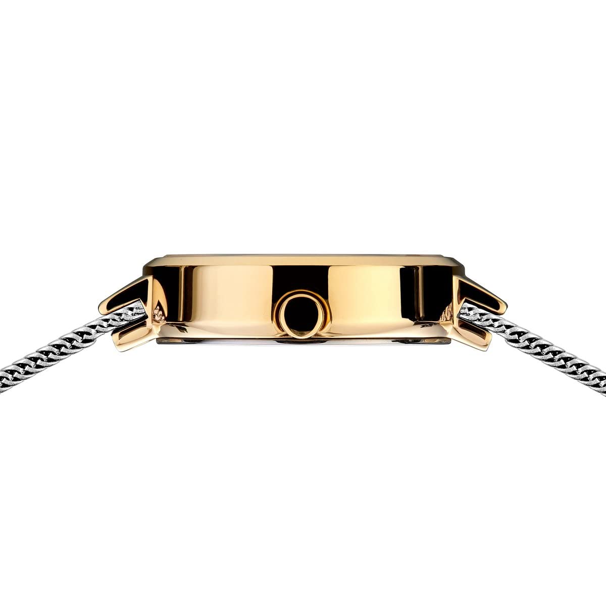 BERING 14426-010 Reloj solar para mujer con caja de acero inoxidable de 26 mm con acabado dorado y esfera blanca, correa milanesa, cristal de zafiro y resistencia al agua de 5 ATM