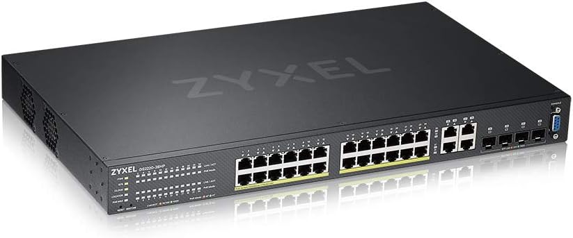 Zyxel Nebula 24-Port Gigabit Ethernet Layer 2 Managed PoE+ Switch with 375 Watt Margin and 4 Combined Gigabit Ports and Hybrid Cloud Mode [GS2220-28HP]