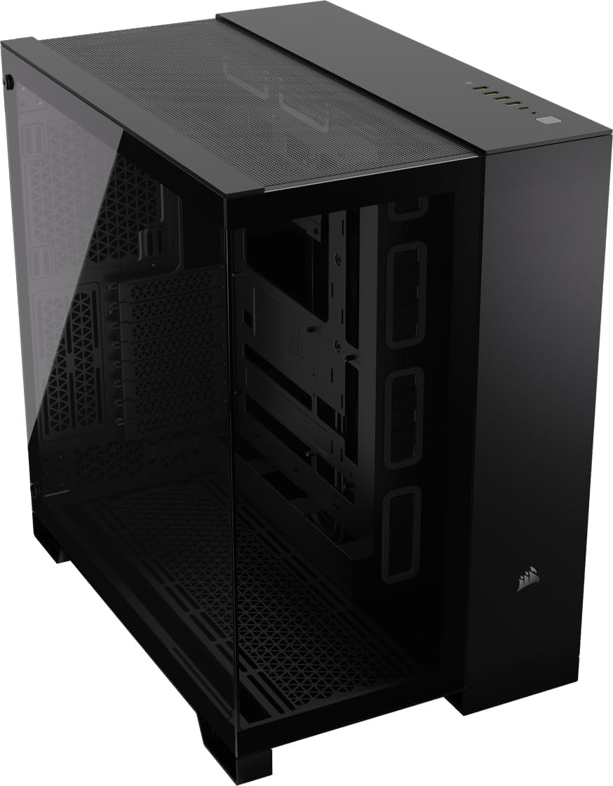 CORSAIR 6500X Media-Torre ATX Caja de PC de Doble Cámara - Cristal Templado Panorámico - Conexión Inversa Compatible con Placa Base - Sin Ventiladores Incluidos - Negro