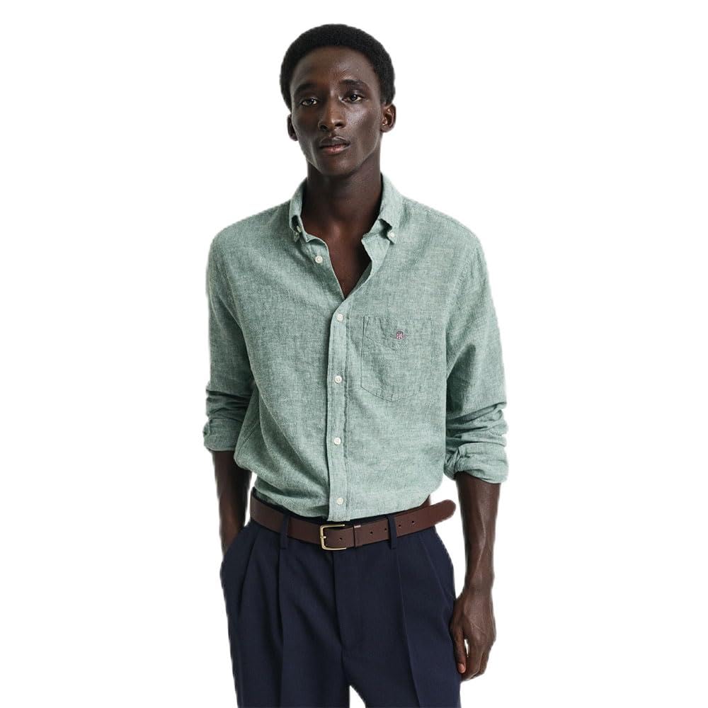 GANT Reg Cotton Linen Shirt Camisa, Verde leñoso, 4XL Hombres