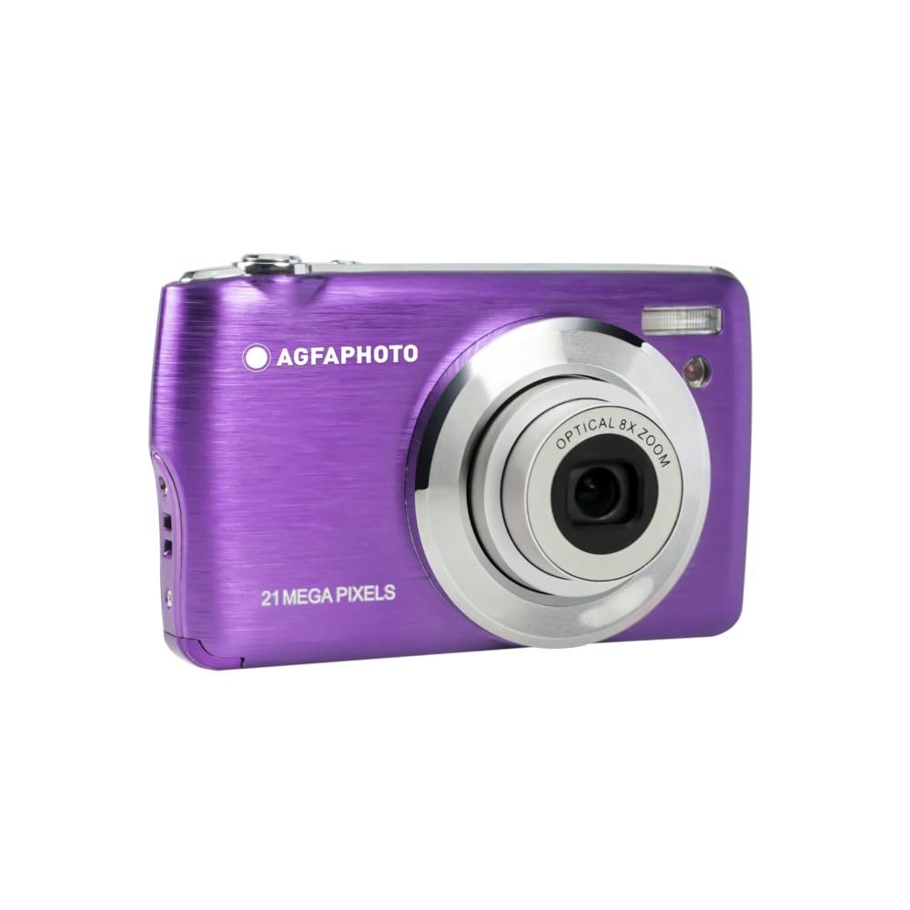 AGFA Photo Realishot DC8200 - Cámara Digital Compacta, 18MP, Video Full HD, Pantalla LCD 2.7'', Zoom Óptico 8X, Batería de Litio y Tarjeta SD de 16GB - Violeta