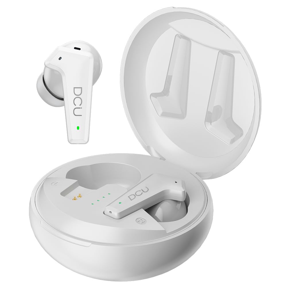 DCU TECNOLOGIC | Auriculares con Cancelación de Ruido Activa Feedforward | Auriculares Bluetooth 5.0/5.2 | Blanco