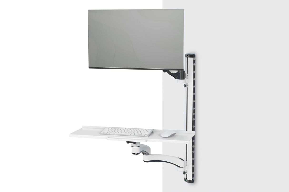 DIGITUS Estación de trabajo de pie-sentado, Soporte para monitor, Montaje en pared, 1x resorte de presión de gas 1x brazo articulado doble, 1 monitor, Hasta 27 pulgadas, VESA 75 x 75, 100 x 100, Negro