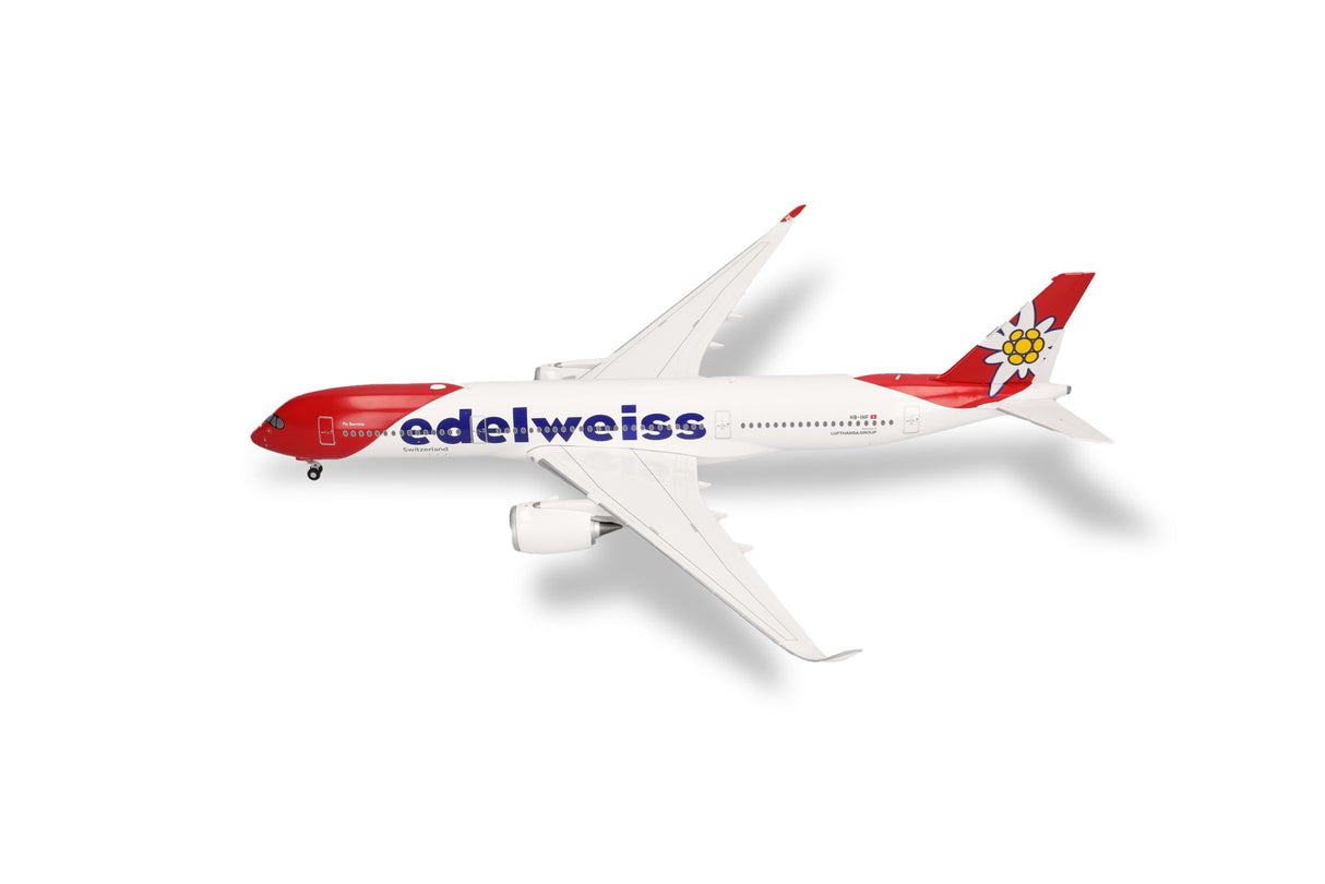 herpa Avión en Miniatura Edelweiss Air Airbus A350-900 – HB-IHF PIZ Bernina, a Escala 1:200, Pieza de colección, Modelo sin Base, plástico