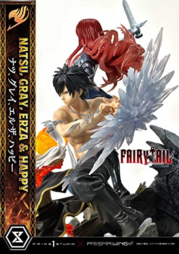 Prime 1 Studio Fairy Tail - Figura Decorativa de Natsu, Gris, Erza, Happy - Figura de Estatua de Lujo, versión 1/7, 57 cm