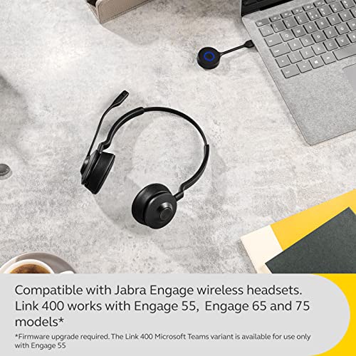 Jabra Link 400 USB-A DECT Adaptador, Llave portátil y duradera con un alcance inalámbrico seguro de hasta 150 m para determinados auriculares inalámbricos Jabra Engage - Variante UC - Negro