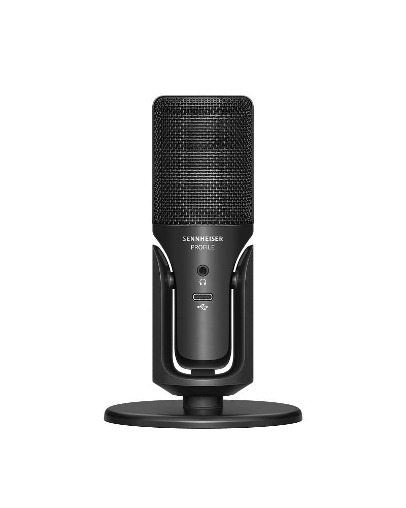 Sennheiser Profile Micrófono USB con Soporte para sobremesa - Diseño Plug & Play, Grabar podcasts y Streaming, Cápsula de Condensador cardioide, Cable USB-C de 1,2m - Negro (700065)