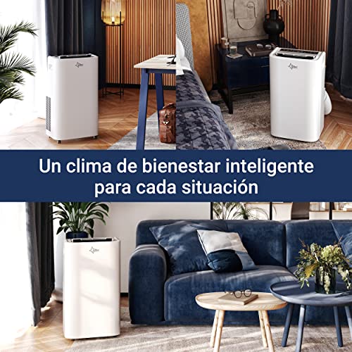 Climatizador móvil SUNTEC Coolfixx 12000 BTU APP - Aire acondicionado móvil y silencioso con control Smart App - Deshumidificador para habitaciones de hasta 60 m2 - Refrigeración y calefacción móvil