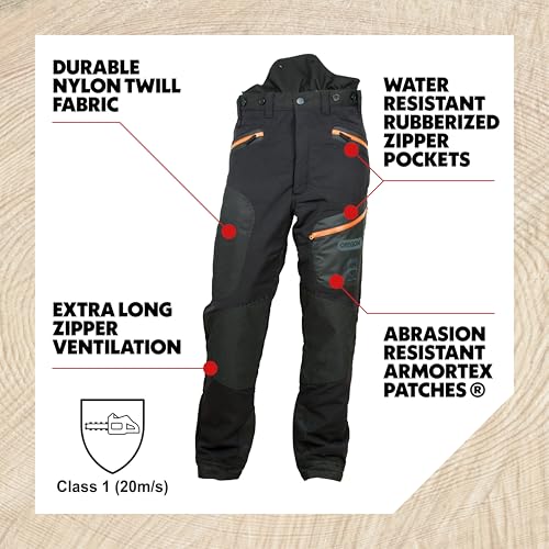 Oregon Pantalones de Seguridad Profesionales para Motosierra Fiordland, Protección Clase A, Pantalones de Trabajo para Hombre y Mujer, EPI Ajustable con Protección 20m/s EN ISO 11393-2 - Talla L